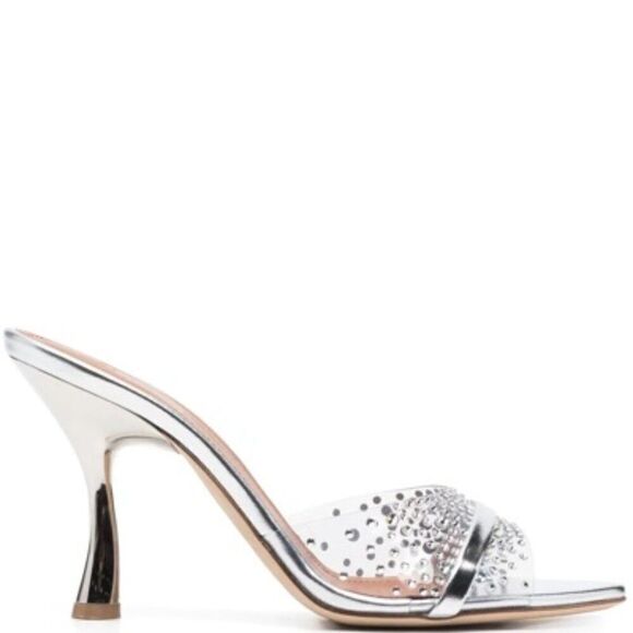 Malone Souliers Julia 90 PVC Mirror Leather Heels Clear/Silver 37 NWT - Picture 1 of 5